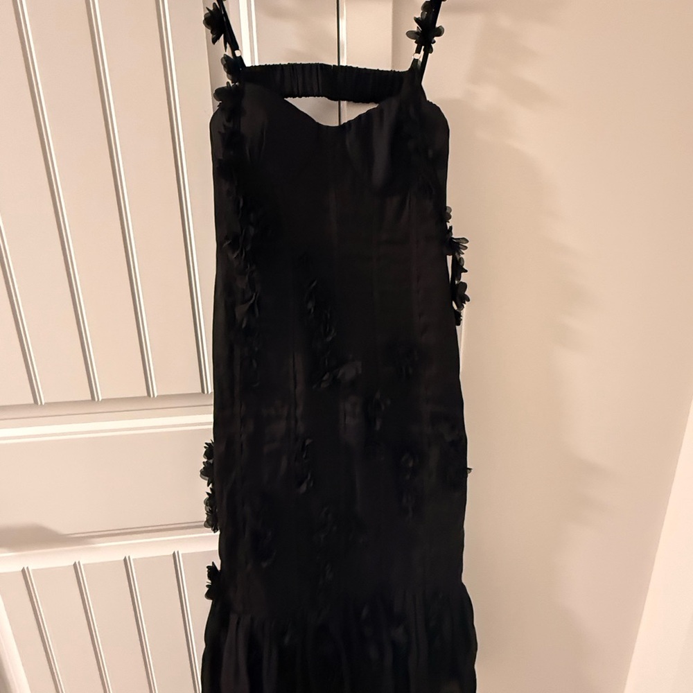 Floral Appliqué Black Dress